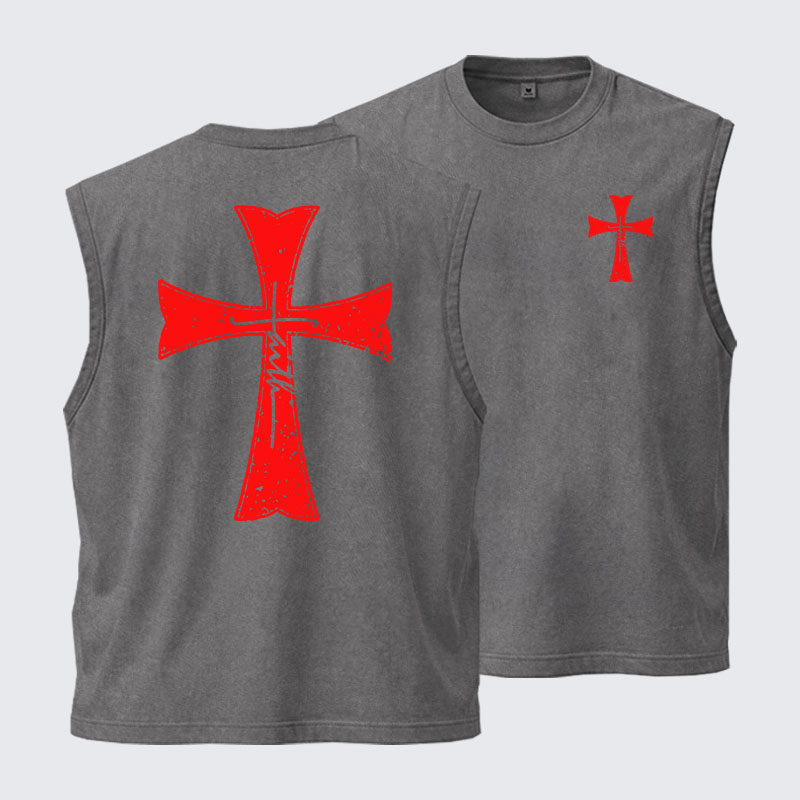 Washed Tank Top - Knights Templar Crusader Cross Faith