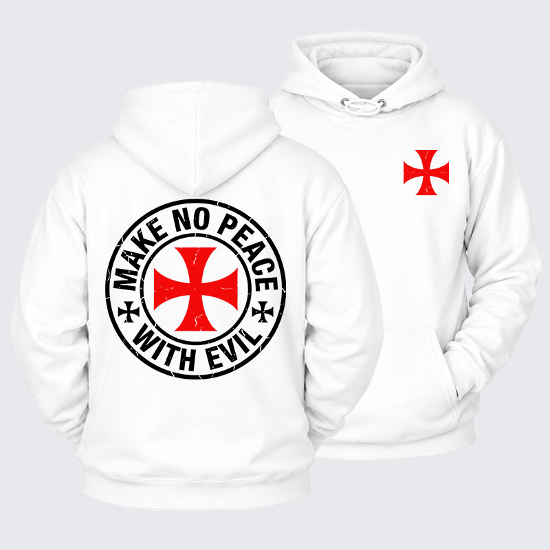 Plush Fleece-Lined Hoodie - Make No Peace with Evil Knight Templar Cross