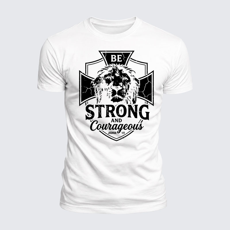 Luxe Mercerized Cotton Tee - Be Strong And Courageous Lion Joshua 1:9