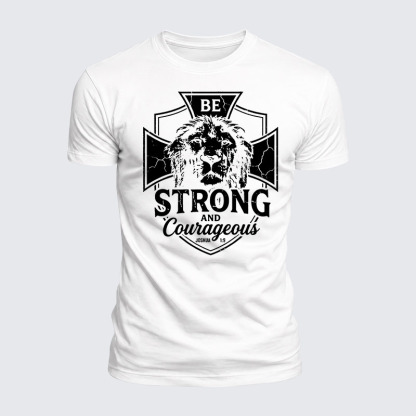 Luxe Mercerized Cotton Tee - Be Strong And Courageous Lion Joshua 1:9
