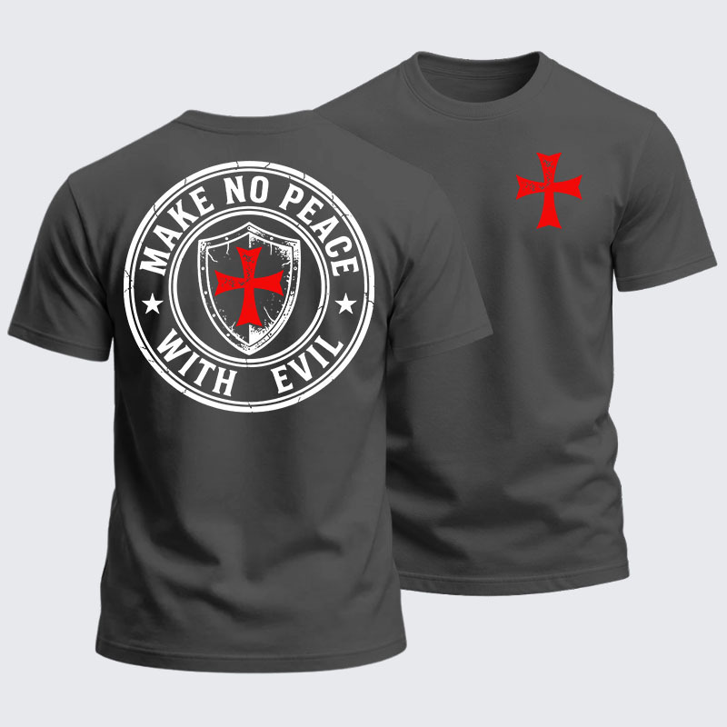 Heavyweight Cotton Tee - Make No Peace with Evil Knight Templar Jerusalem Cross