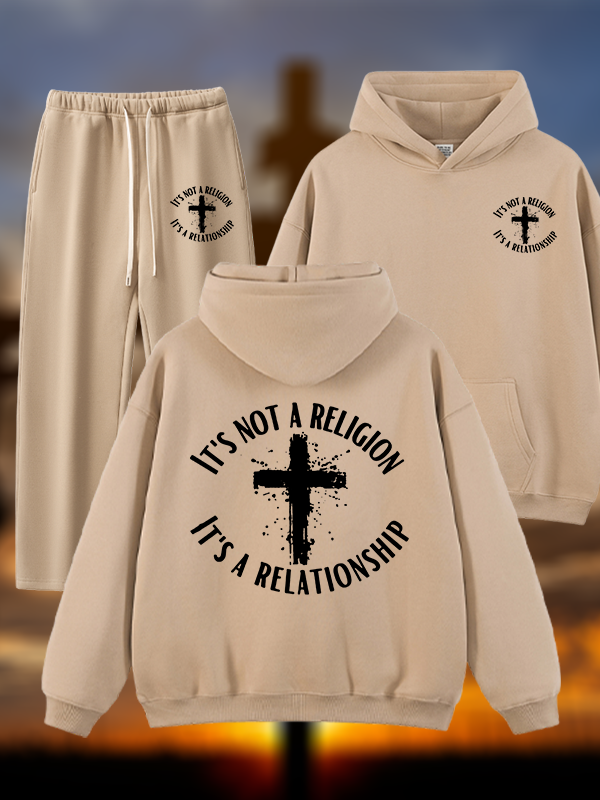 It's Not A Religion It's A Relationship Jesus God Christian Plush Fleece-Lined Hoodie Set
