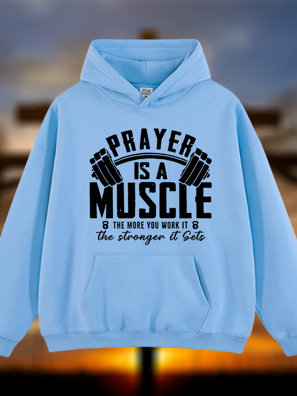 Prayer Is A Muscle Cross Jesus God Christian Plush Fleece-Lined Hoodie