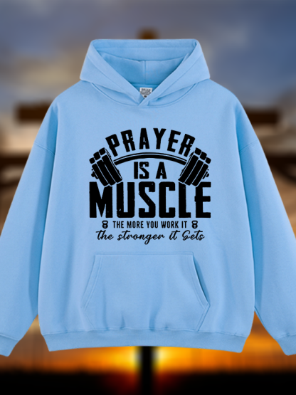 Prayer Is A Muscle Cross Jesus God Christian Plush Fleece-Lined Hoodie