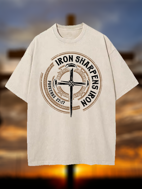 Iron Sharpens Iron - Proverbs 27:17 Christian Washed T-Shirt