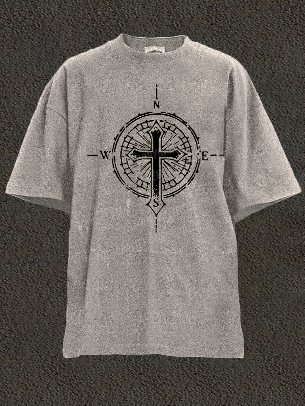 Cross Compass Christian Washed T-Shirt