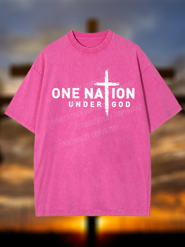 One Nation Under God Cross Christian Washed T-Shirt