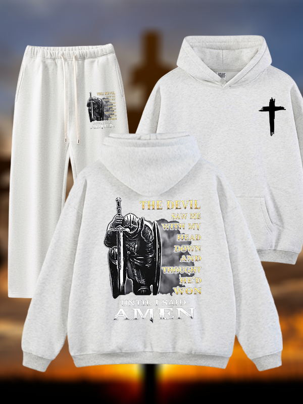 The Devil Saw Me with My Head Down and Thought He'd Won Until I Said Amen  Jesus God Christian Plush Fleece-Lined Hoodie Set