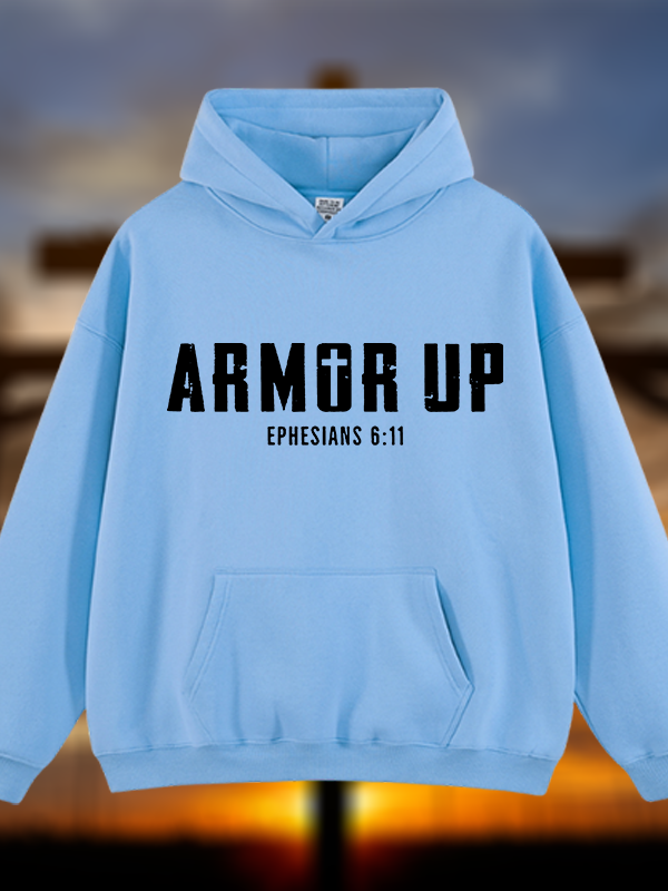 Armor Up Jesus God Christian Plush Fleece-Lined Hoodie