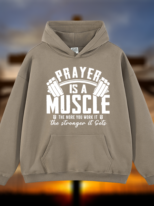 Prayer Is A Muscle Cross Jesus God Christian Plush Fleece-Lined Hoodie
