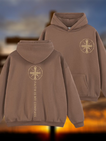 Faith Is My Compass Jesus God Christian Plush Fleece-Lined Hoodie