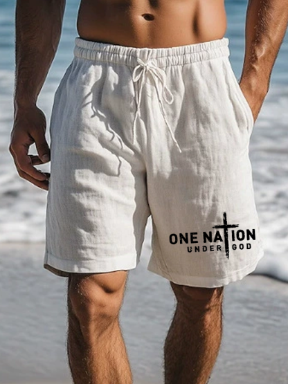 Men's One Nation Under God Cross Christian Beach Shorts
