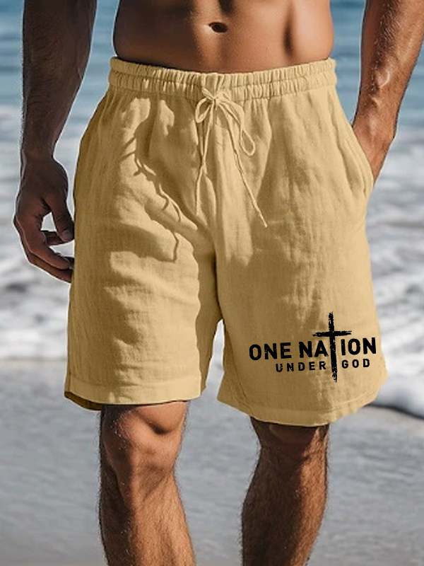 Men's One Nation Under God Cross Christian Beach Shorts