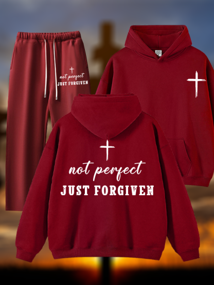 Not Perfect Just Forgiven Jesus God Christian Plush Fleece-Lined Hoodie Set