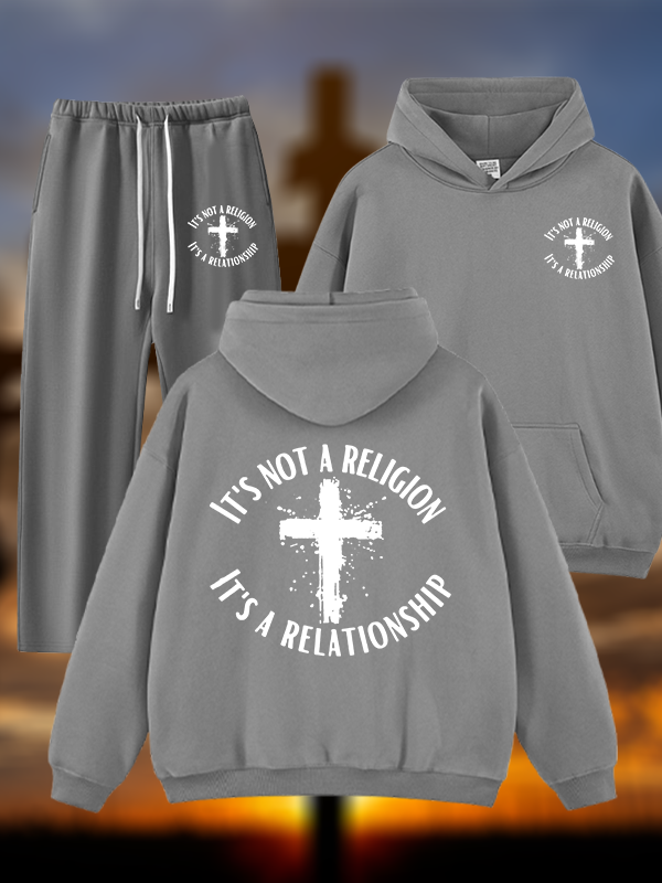 It's Not A Religion It's A Relationship Jesus God Christian Plush Fleece-Lined Hoodie Set