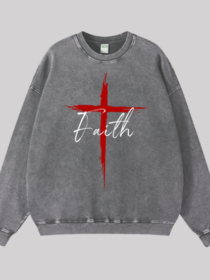 Faith Jesus God Christian Washed Sweatshirt