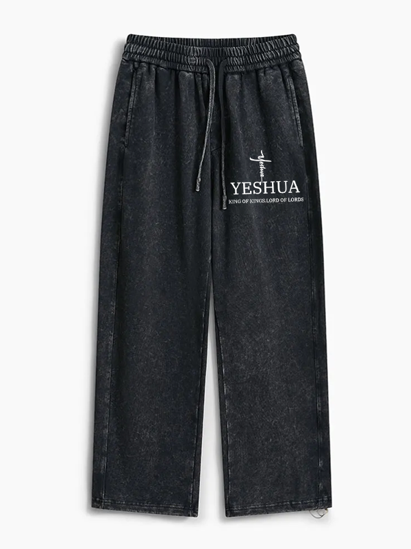 Yeshua King Of Kings Lord Of Lords  Jesus God Christian Washed Sweatpants