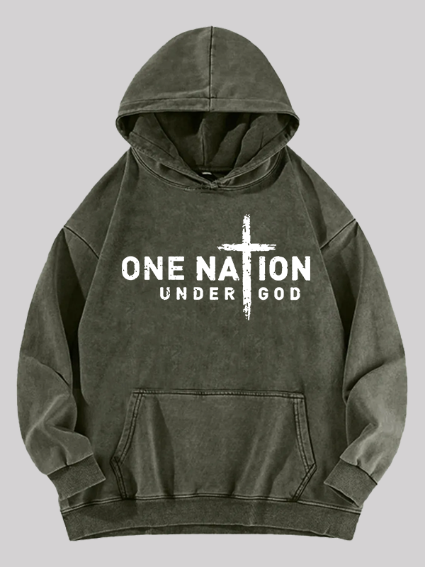 One Nation Under God Cross Jesus God Christian Washed Hoodie