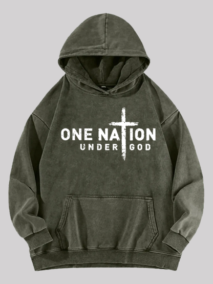 One Nation Under God Cross Jesus God Christian Washed Hoodie