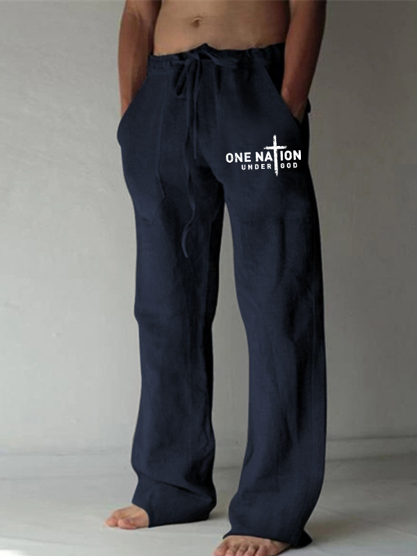 Men's One Nation Under God Cross Christian Beach Pants