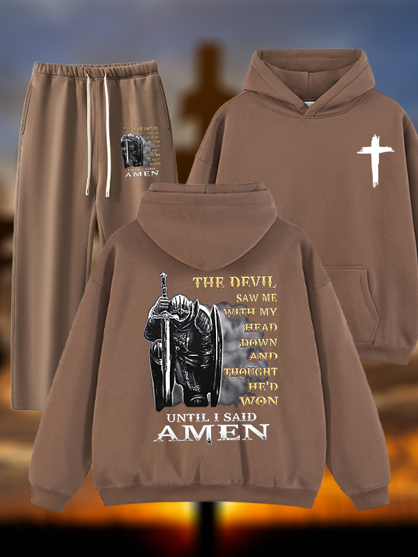 The Devil Saw Me with My Head Down and Thought He'd Won Until I Said Amen  Jesus God Christian Plush Fleece-Lined Hoodie Set