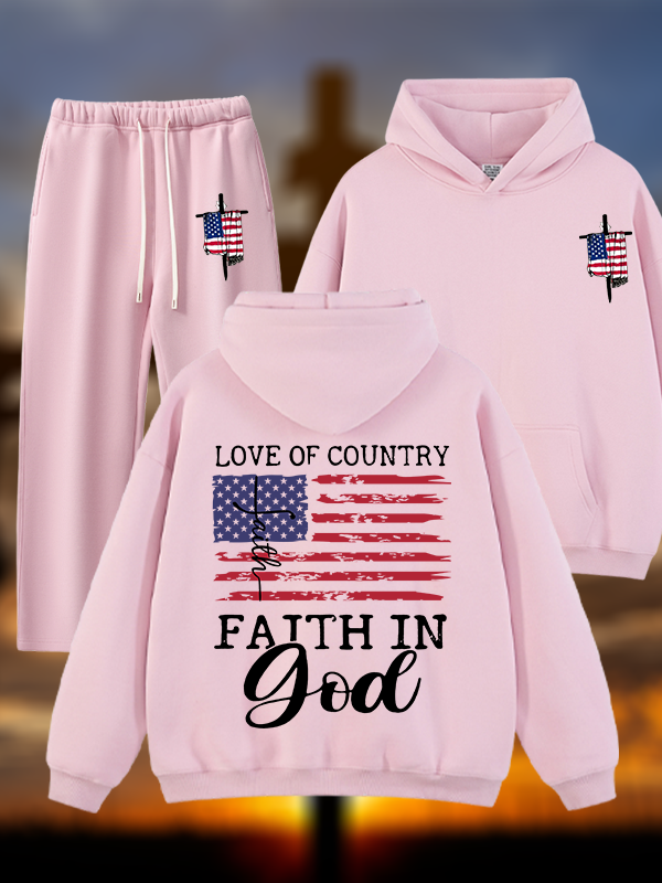 Faith In God Jesus God Christian Plush Fleece-Lined Hoodie Set