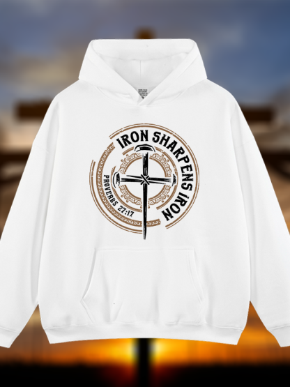 Iron Sharpens Iron - Proverbs 27:17 Jesus God Christian Plush Fleece-Lined Hoodie