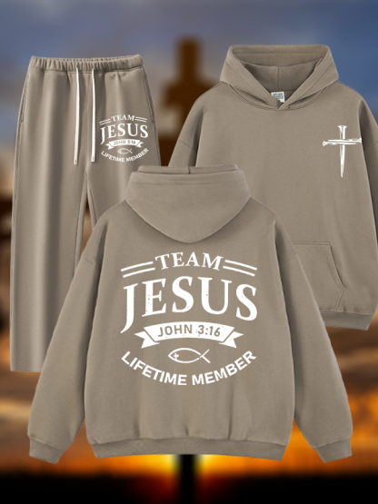 Jesus Team Jesus God Christian Plush Fleece-Lined Hoodie Set