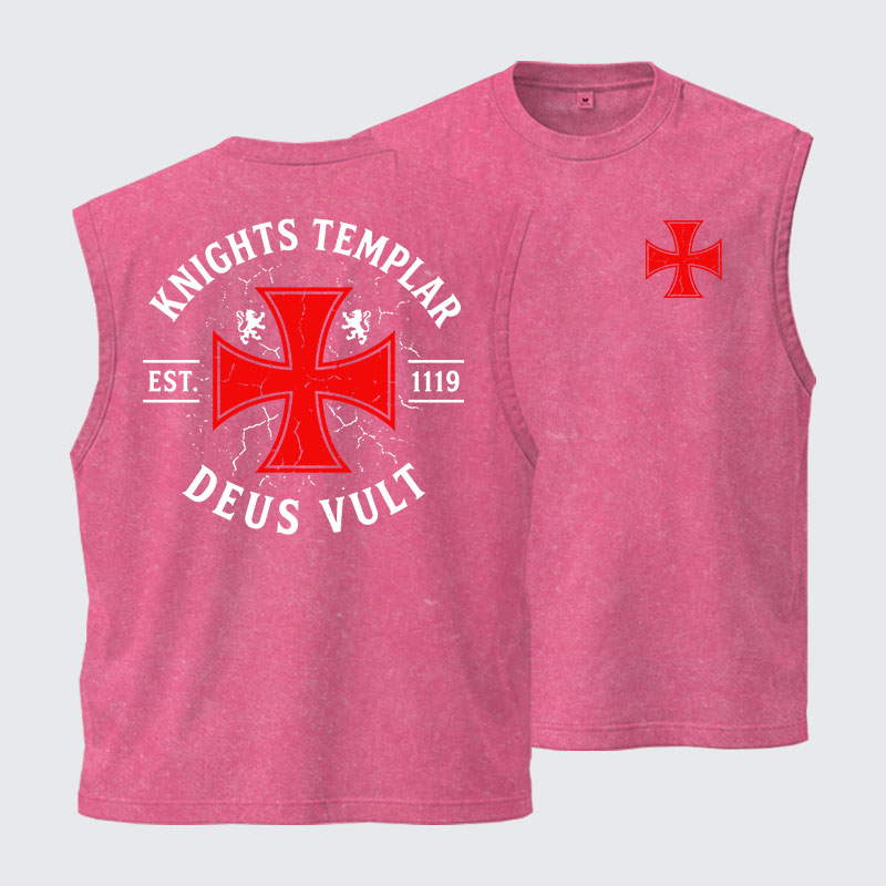 Washed Tank Top - Knights Templar Deus Vult