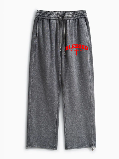 Blessed Cross Jesus God Christian Washed Sweatpants               