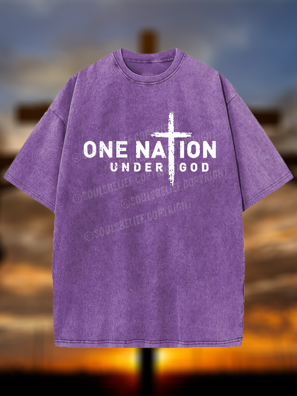 One Nation Under God Cross Christian Washed T-Shirt