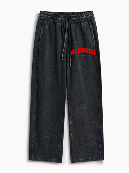 Blessed Cross Jesus God Christian Washed Sweatpants               