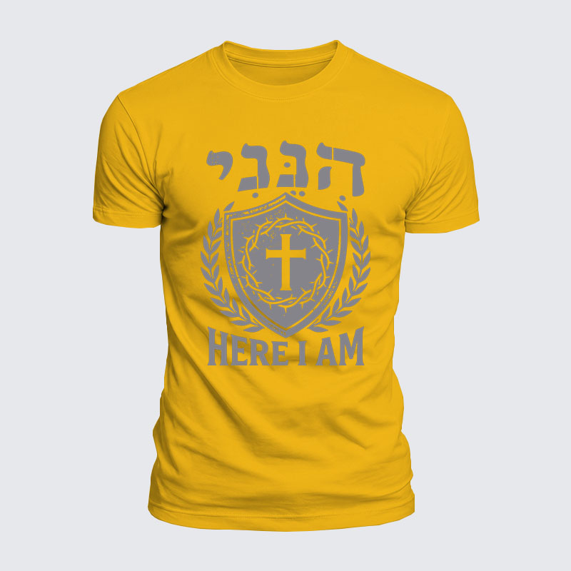 Luxe Mercerized Cotton Tee -  Here I Am In Hebrew