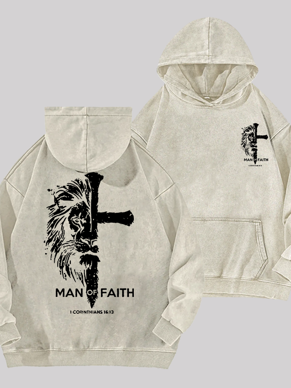 Man of Faith  Jesus God Christian Washed Hoodie