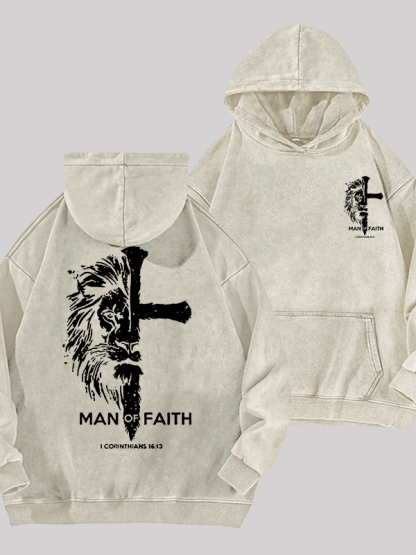 Man of Faith  Jesus God Christian Washed Hoodie