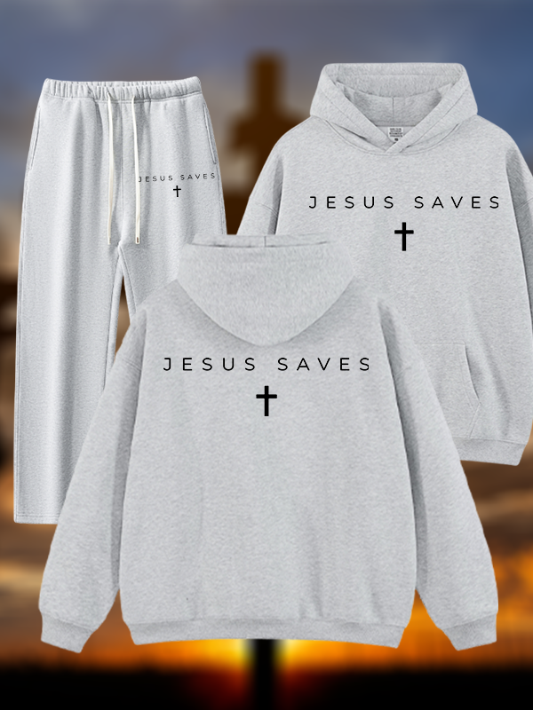 Jesus Saves Jesus God Christian Plush Fleece-Lined Hoodie Set