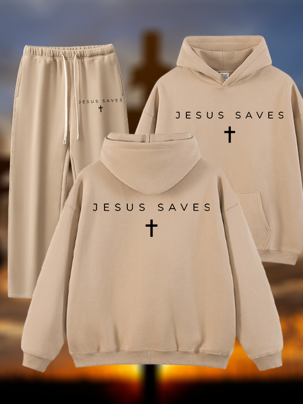 Jesus Saves Jesus God Christian Plush Fleece-Lined Hoodie Set