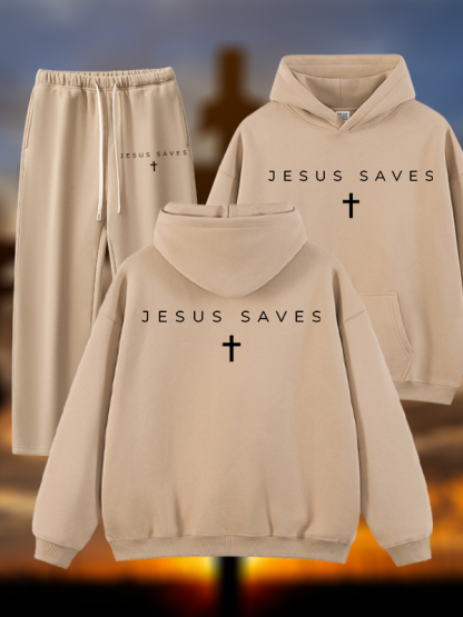 Jesus Saves Jesus God Christian Plush Fleece-Lined Hoodie Set