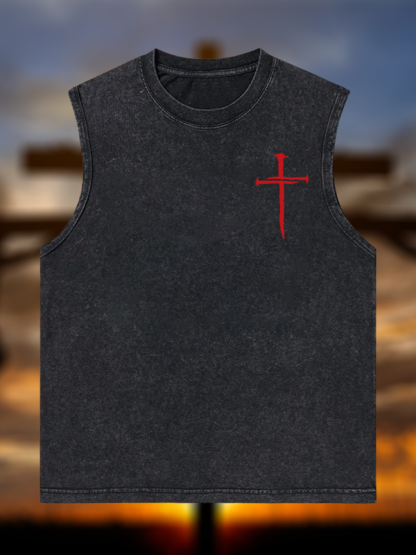 Red Cross Jesus God Christian Washed Tank