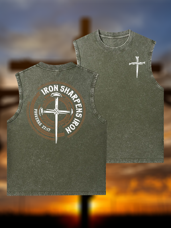 Iron Sharpens Iron - Proverbs 27:17 Jesus God Christian Washed Tank