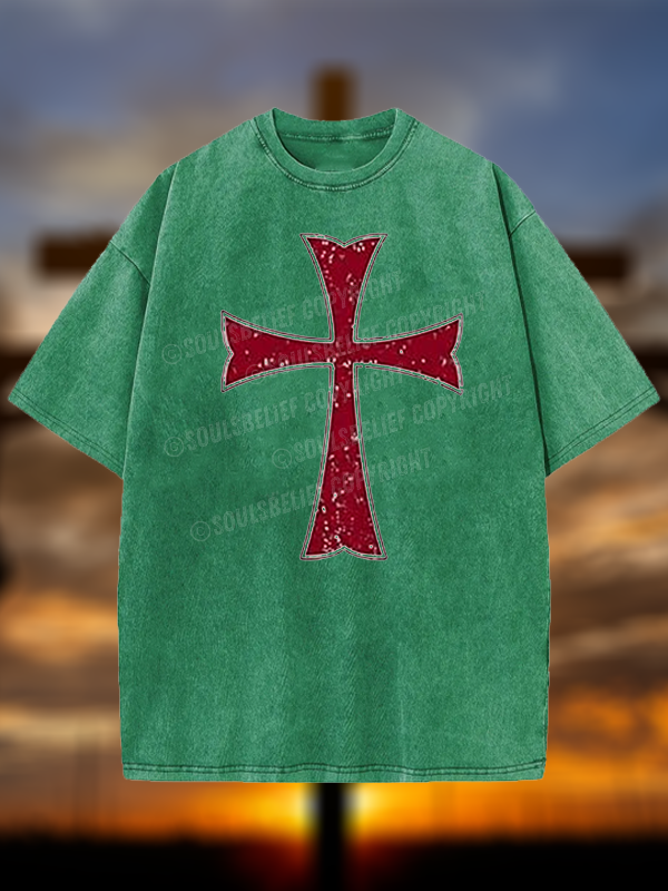 Knights Templar Crusader Cross Jesus God Christian Washed T-Shirt