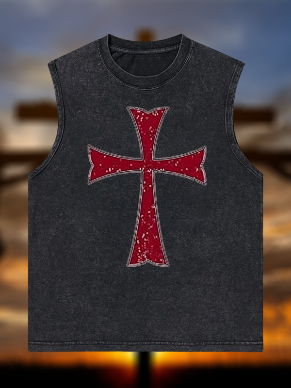 Knights Templar Crusader Cross Jesus God Christian Washed Tank