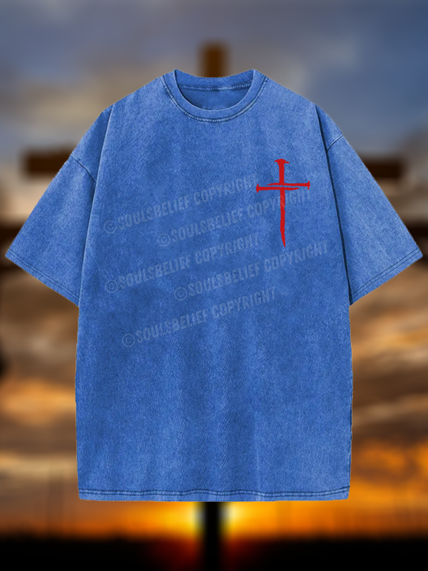 Red Cross Jesus God Christian Washed T-Shirt