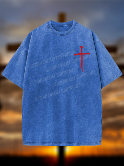 Red Cross Jesus God Christian Washed T-Shirt
