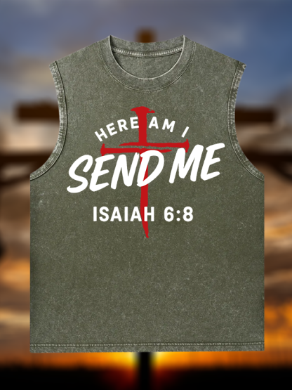 Here Am I Send Me Jesus God Christian Washed Tank