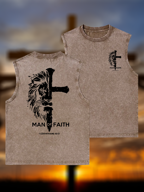 Man of Faith  Jesus God Christian Washed Tank