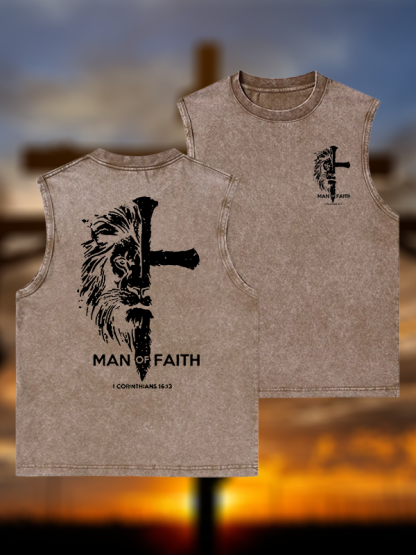Man of Faith  Jesus God Christian Washed Tank