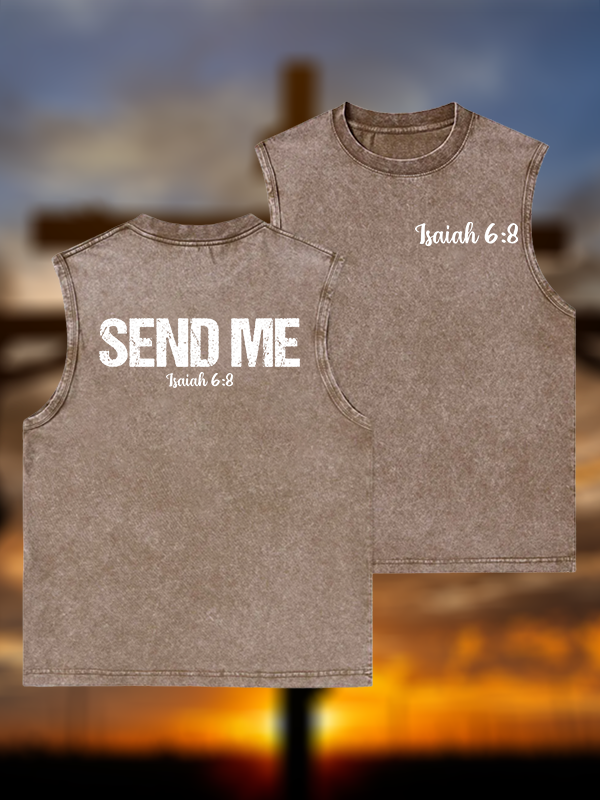 Isaiah 6:8 - SEND ME  Jesus God Christian Washed Tank