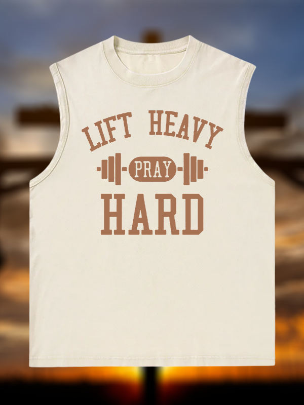 Lift Heavy Pray Hard Jesus God Christian Washed Tank