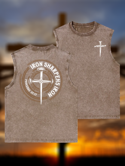 Iron Sharpens Iron - Proverbs 27:17 Jesus God Christian Washed Tank